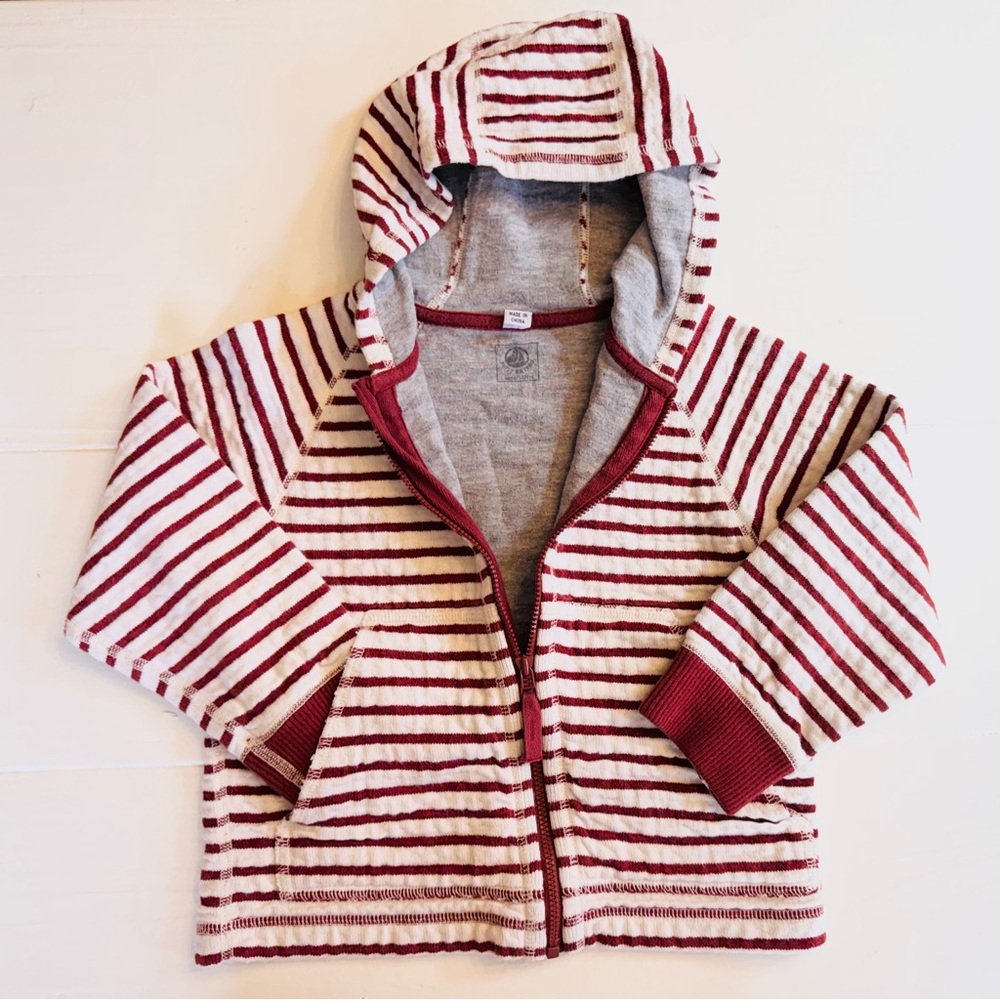 Petit Bateau French Red and White Striped Hoodie 4 year